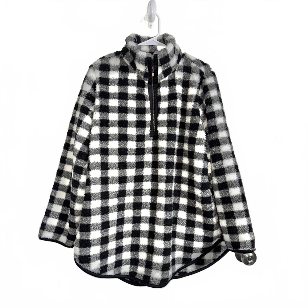 Terra Sky Women's 2X Black and White plaid Sherpa jacket